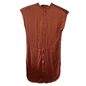 Banana Republic Shirt Dress Size Medium Rust Burnt Orange 100% Silk Button Front